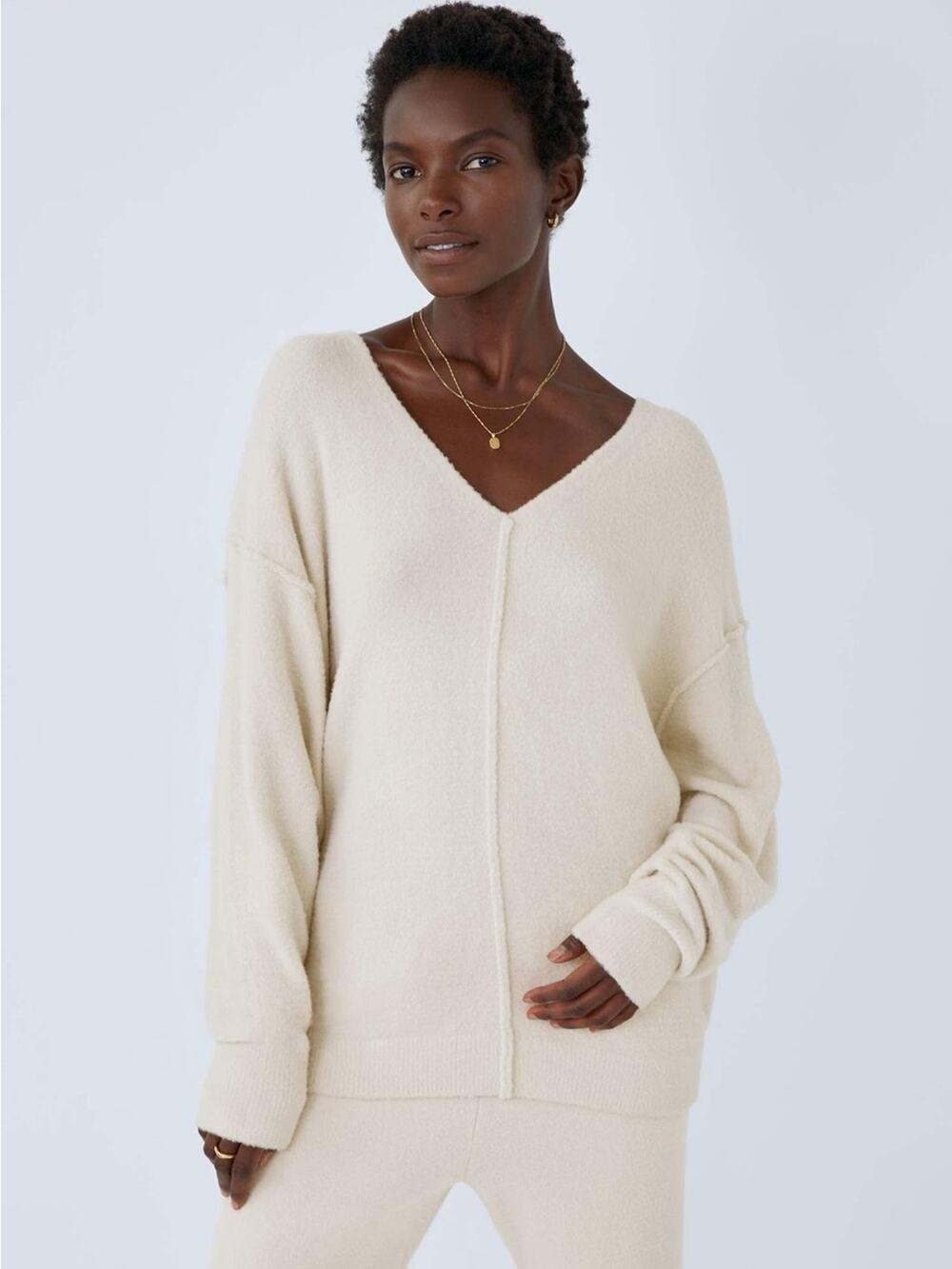 Aritzia Wilfred Hush Knit V-neck Sweater Silver Birch Ivory Size Small